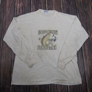 Vintage All Sport Washington Seattle Shirt Mens 2XL White Fish Single Stitch Tee